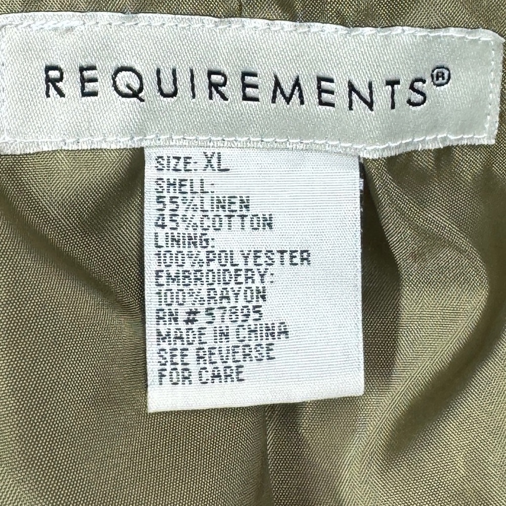 Vintage 90s Requirements Linen Cotton Blend Green Floral Embroidered Jacket XL - Picture 16 of 16